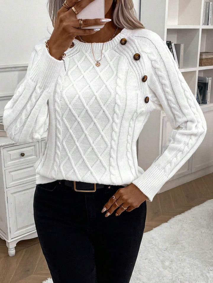 Clara – Button-Detail Cable Knit Jumper