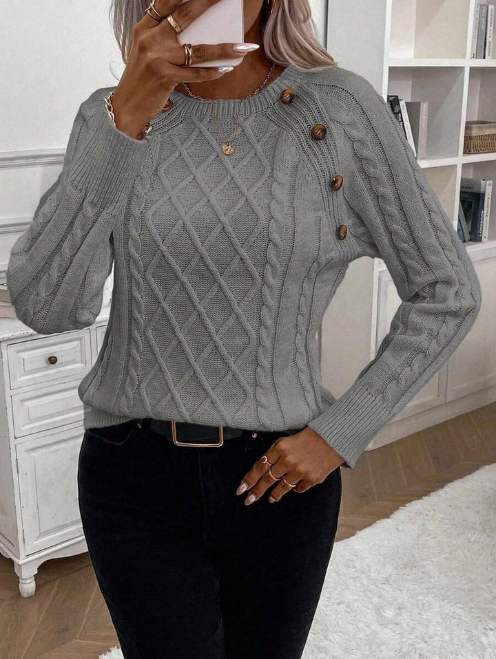 Clara – Button-Detail Cable Knit Jumper