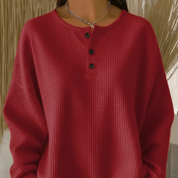 Waffle-Knit Henley Top